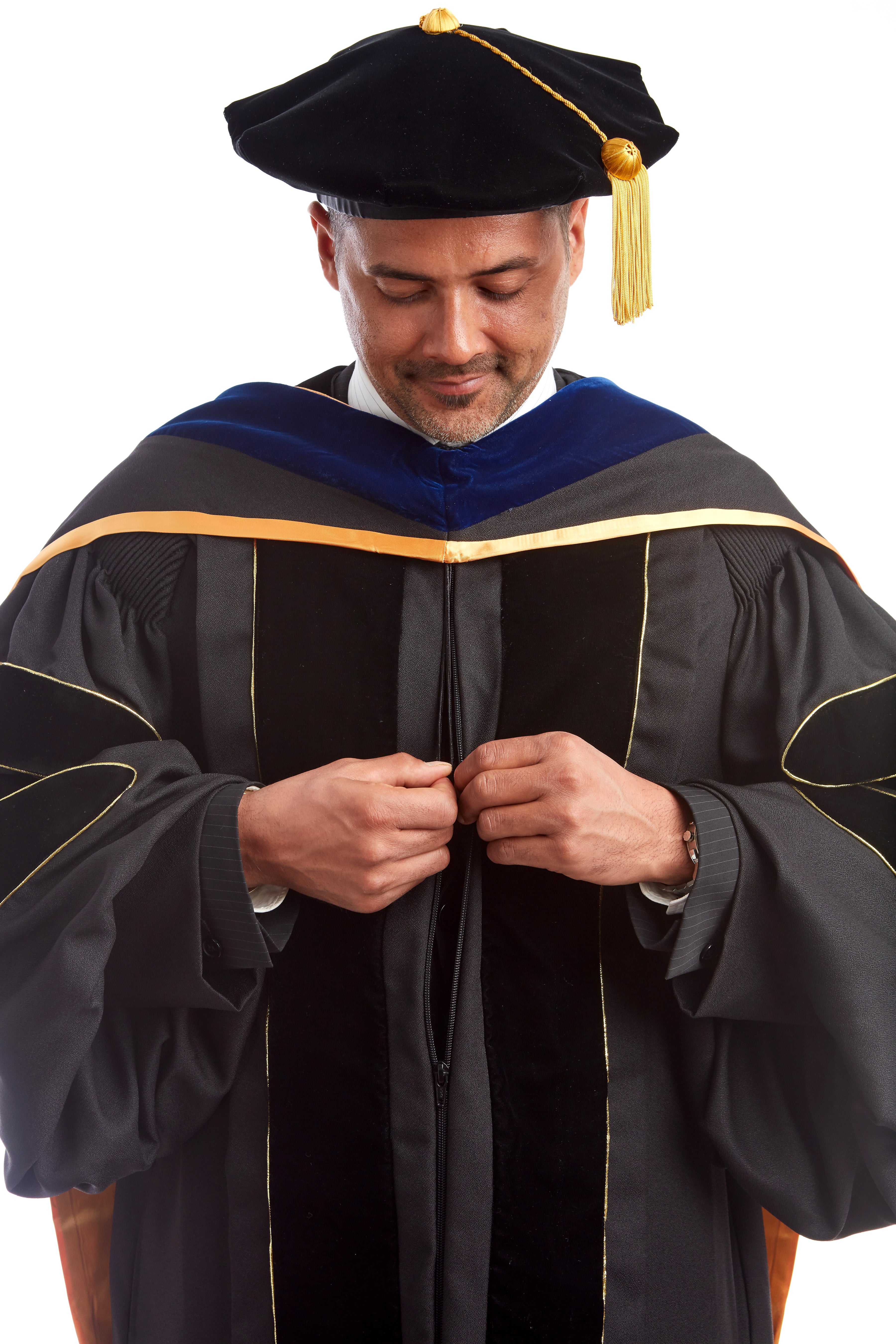 Premium Doctoral Gown, 8-sided Cap / Tam, & PhD Hood Regalia Set