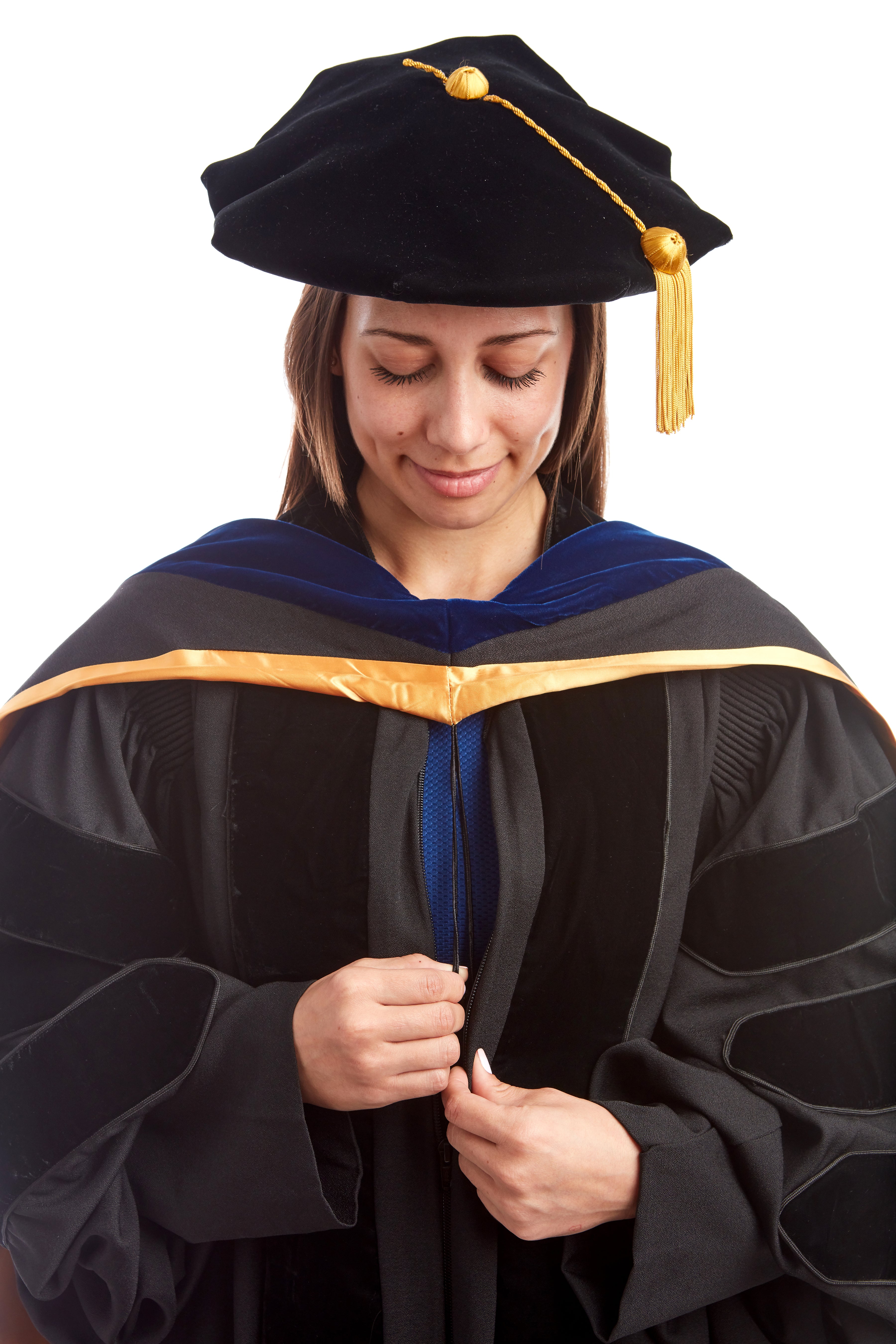 Premium Doctoral Black Gown, 8-Sided Cap / Tam, & PhD Hood Regalia Rental Set