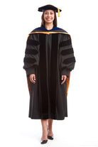 Premium Doctoral Gown, 8-sided Cap / Tam, & PhD Hood Regalia Set