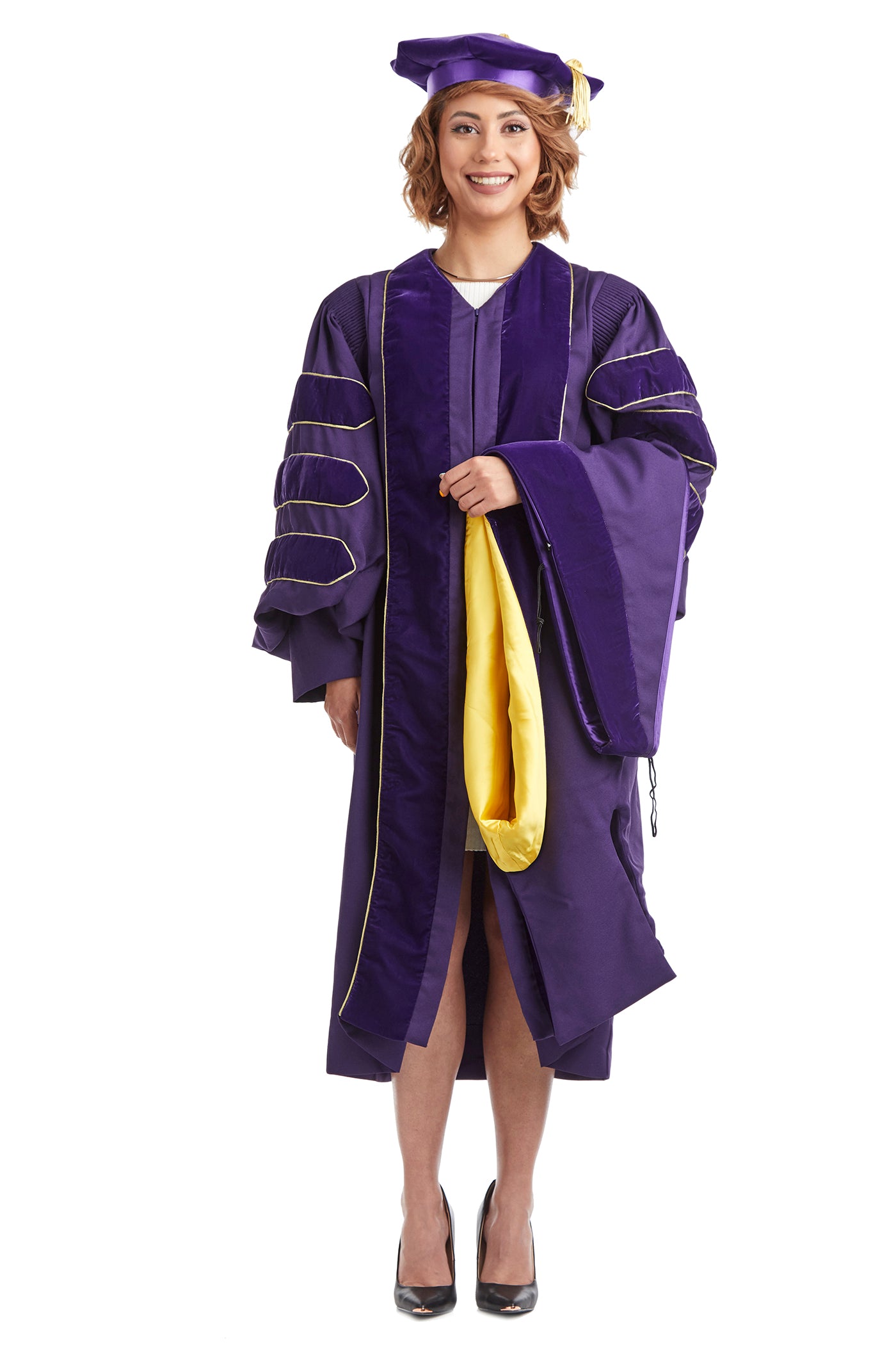 University of Washington PhD Regalia Rental Set. Doctoral Gown, Hood, and Eight Sided Doctoral Tam with Tassel