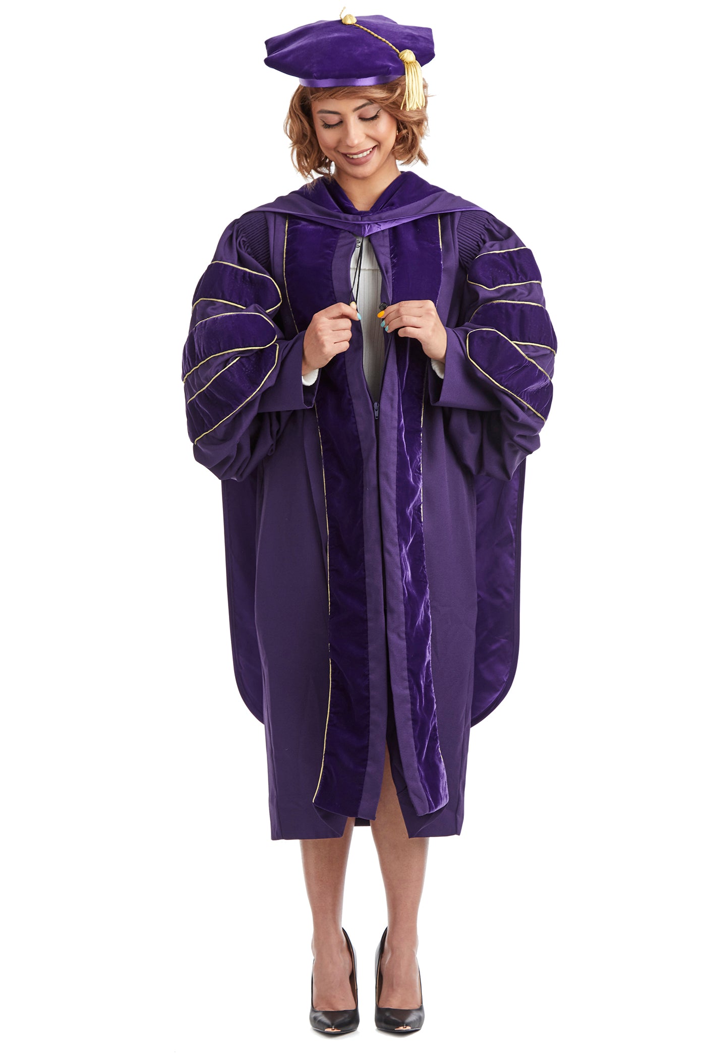 University of Washington PhD Regalia Rental Set. Doctoral Gown, Hood, and Eight Sided Doctoral Tam with Tassel