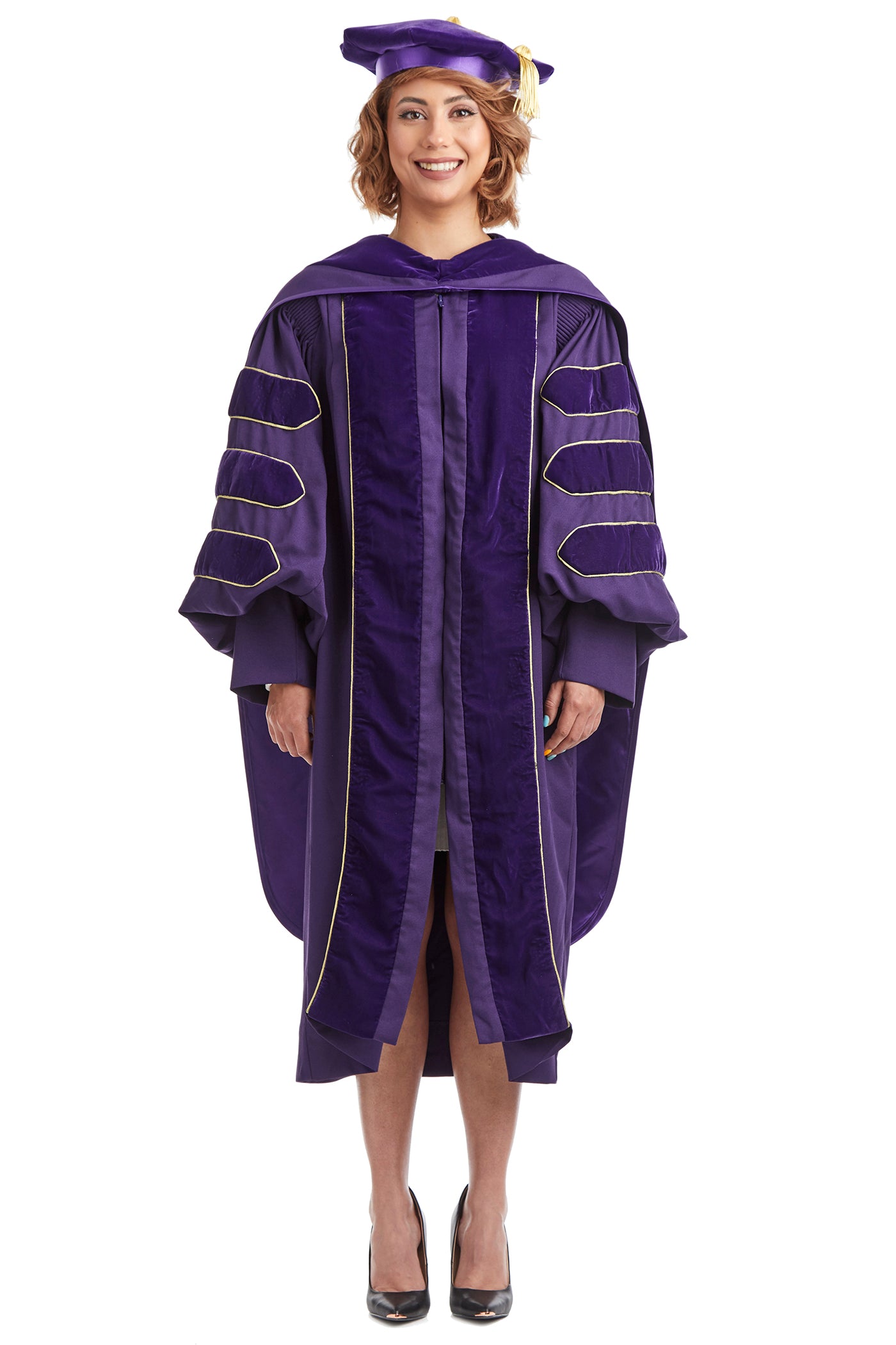 University of Washington PhD Regalia Rental Set. Doctoral Gown, Hood, and Eight Sided Doctoral Tam with Tassel