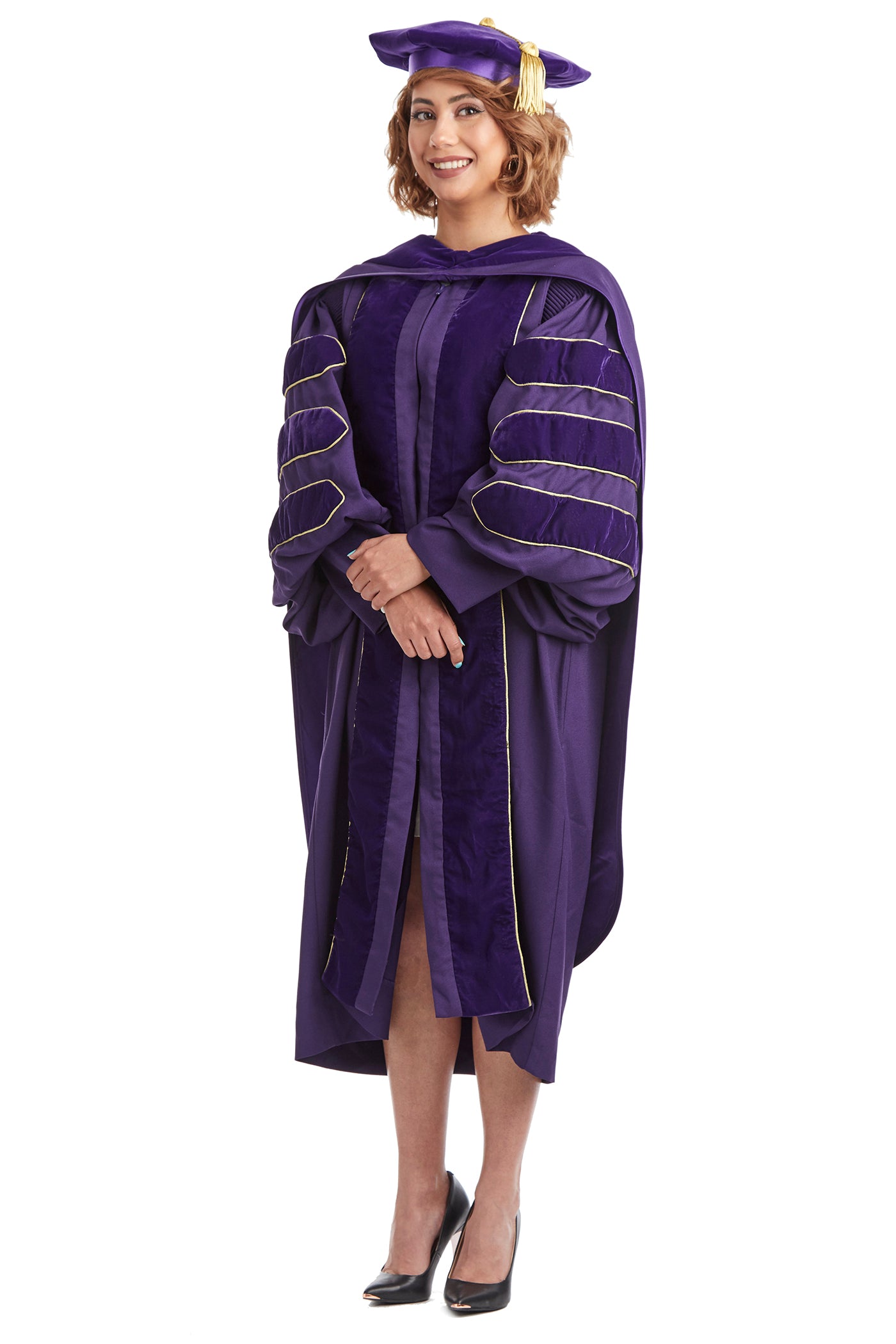 University of Washington PhD Regalia Rental Set. Doctoral Gown, Hood, and Eight Sided Doctoral Tam with Tassel