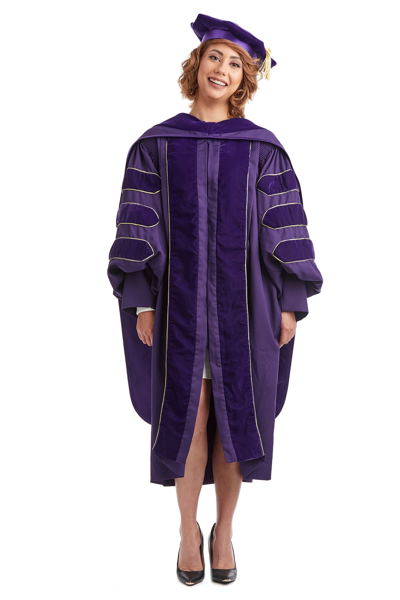 University of Washington PhD Regalia Rental Set. Doctoral Gown, Hood, and Eight Sided Doctoral Tam with Tassel