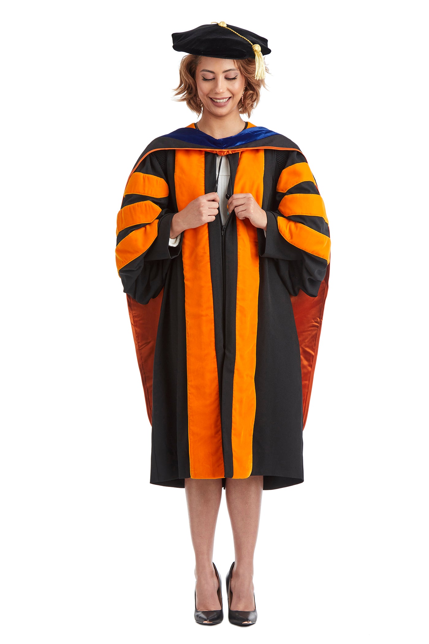Princeton University Doctoral Regalia Set. Doctoral Gown, PhD Hood, and Eight Sided Doctoral Tam with Tassel
