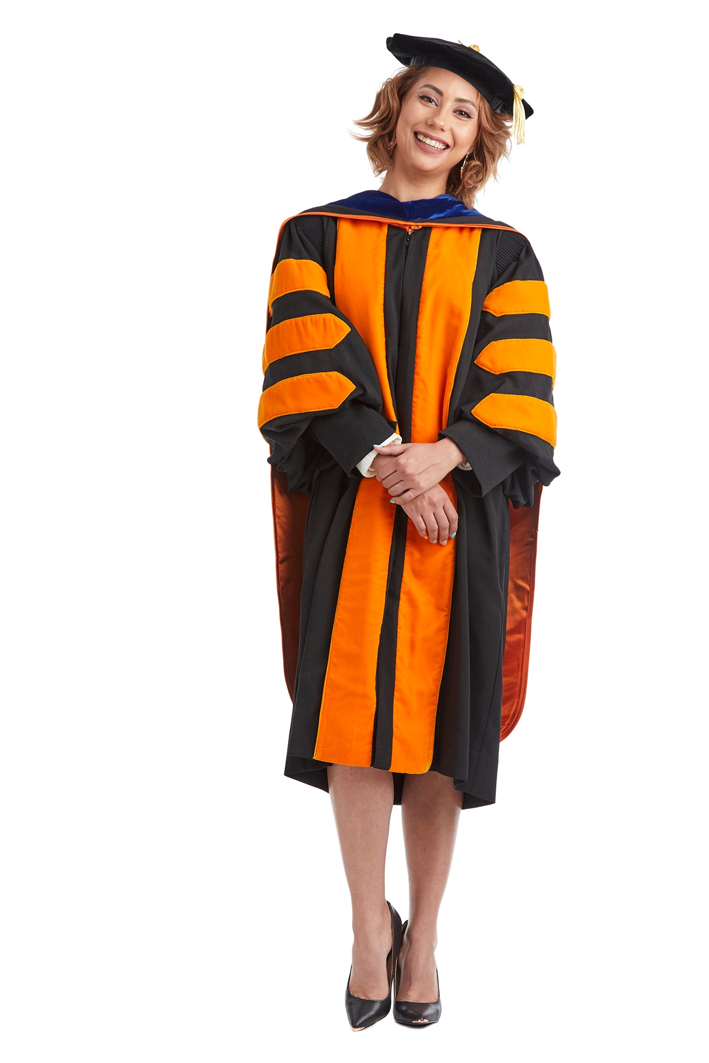 Princeton University Doctoral Regalia Set. Doctoral Gown, PhD Hood, and Eight Sided Doctoral Tam with Tassel