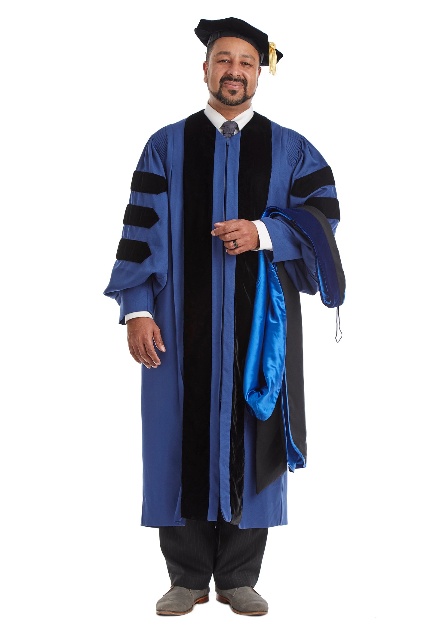 Yale University Doctoral Regalia Rental Set. Doctoral Gown, PhD Hood, and Eight Sided Doctoral Tam with Tassel - Rental Keeper