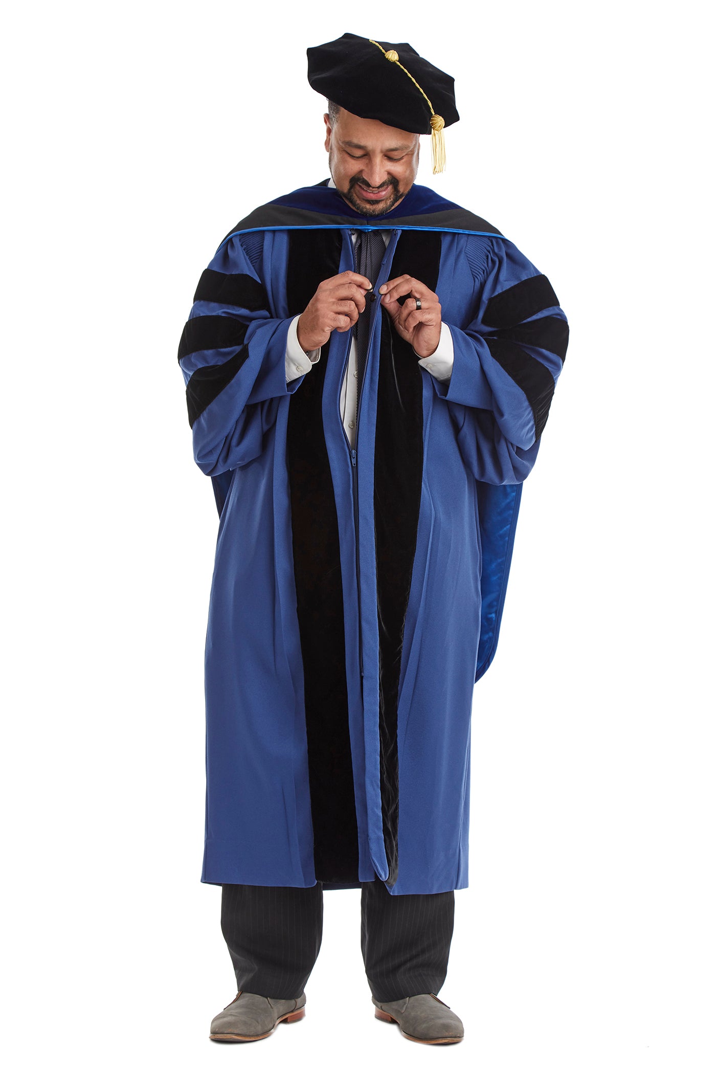 Yale University Doctoral Regalia Rental Set. Doctoral Gown, PhD Hood, and Eight Sided Doctoral Tam with Tassel