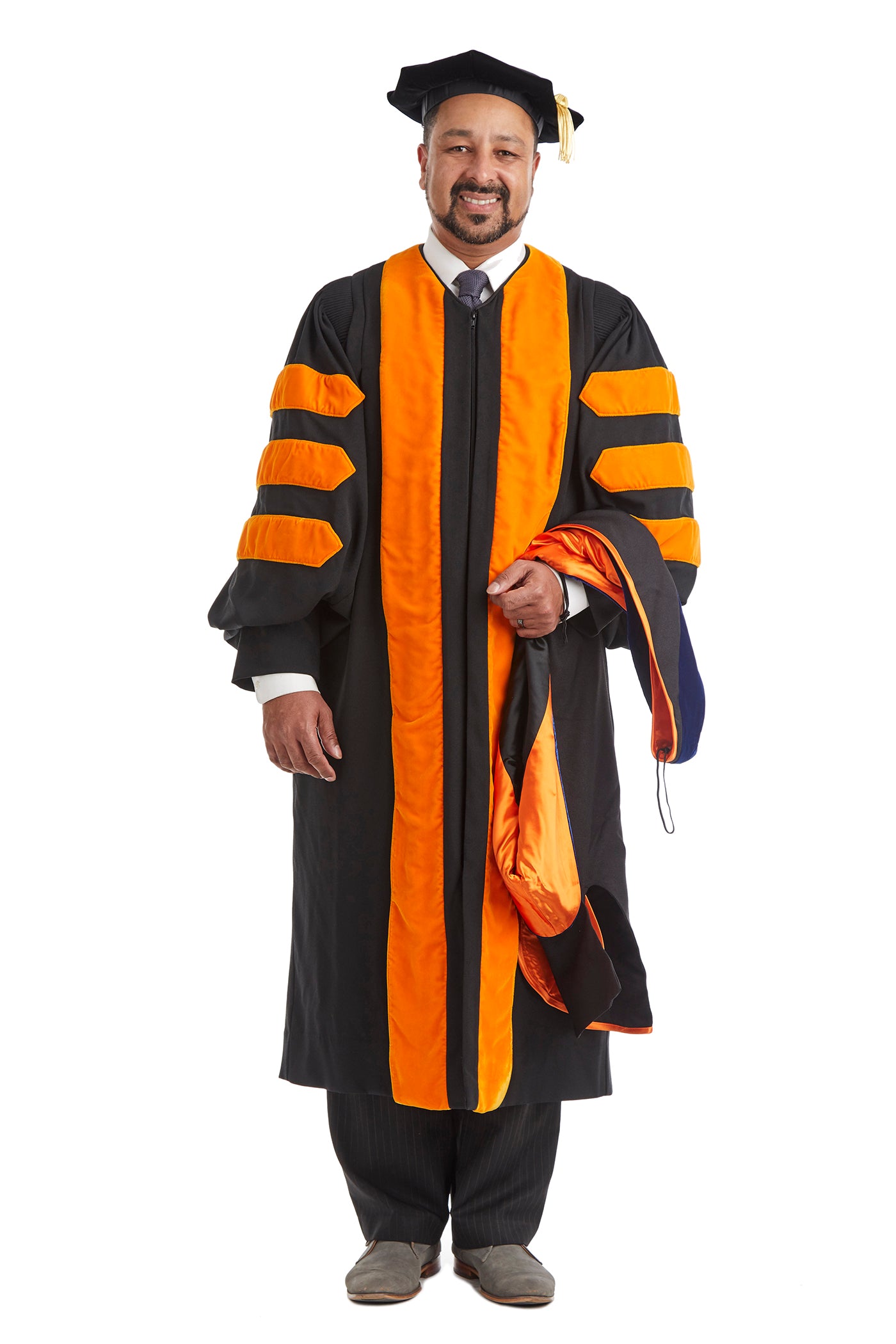 Princeton University Doctoral Regalia Rental Set. Doctoral Gown, PhD Hood, and Eight Sided Doctoral Tam with Tassel - Rental Keeper