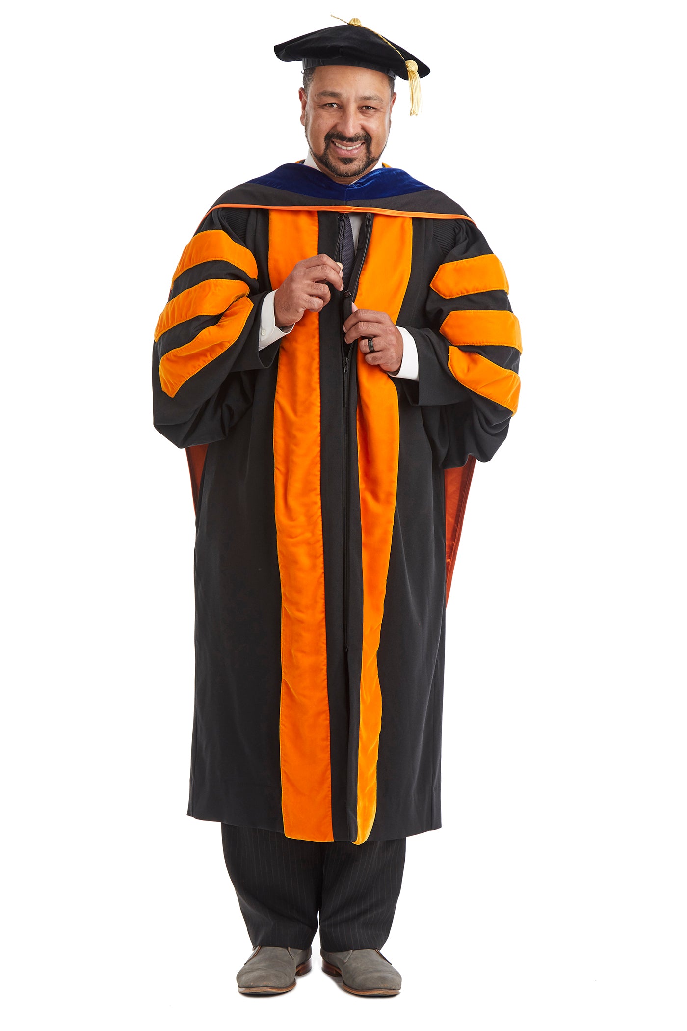 Princeton University Doctoral Regalia Rental Set. Doctoral Gown, PhD Hood, and Eight Sided Doctoral Tam with Tassel