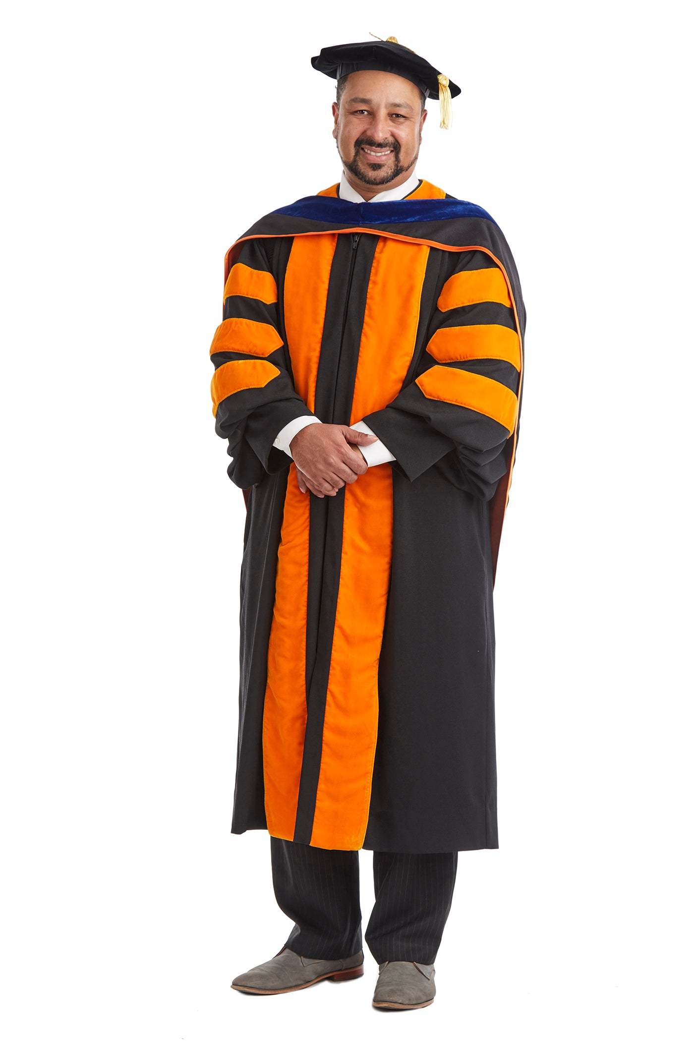 Princeton University Doctoral Regalia Rental Set. Doctoral Gown, PhD Hood, and Eight Sided Doctoral Tam with Tassel