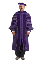 University of Washington PhD Regalia Set. Doctoral Gown, Hood, and Eight Sided Doctoral Tam with Tassel