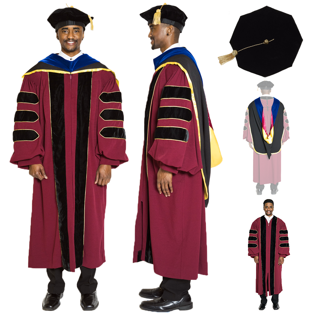 University of Minnesota Doctoral Regalia Set - PhD Gown, PhD Hood, and 8-sided Cap / Tam