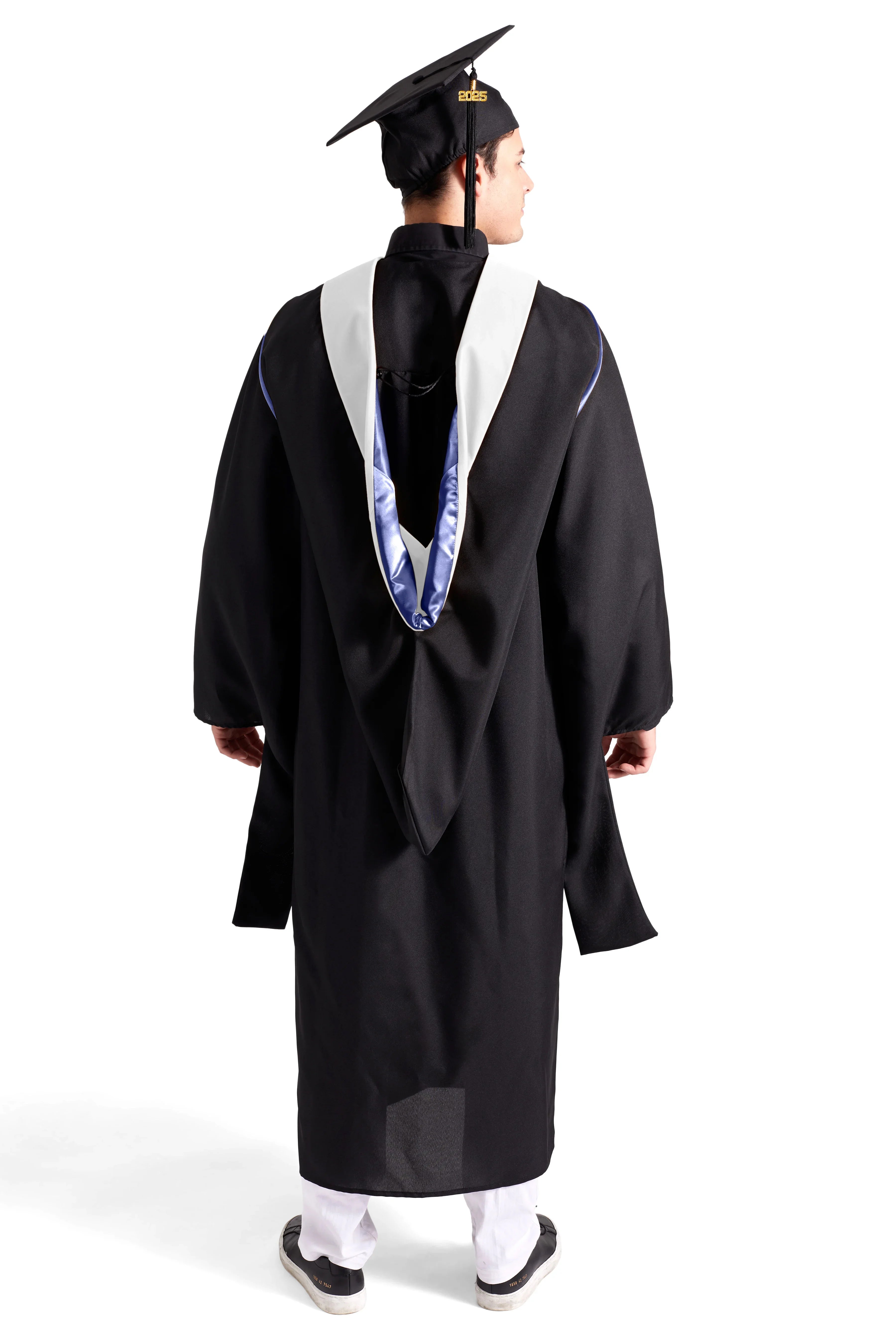UBIS Master’s Regalia Set – includes black master’s gown with pockets, mortarboard cap with year-dated tassel, UBIS International Relations hood , and matching sash for official graduation ceremony.