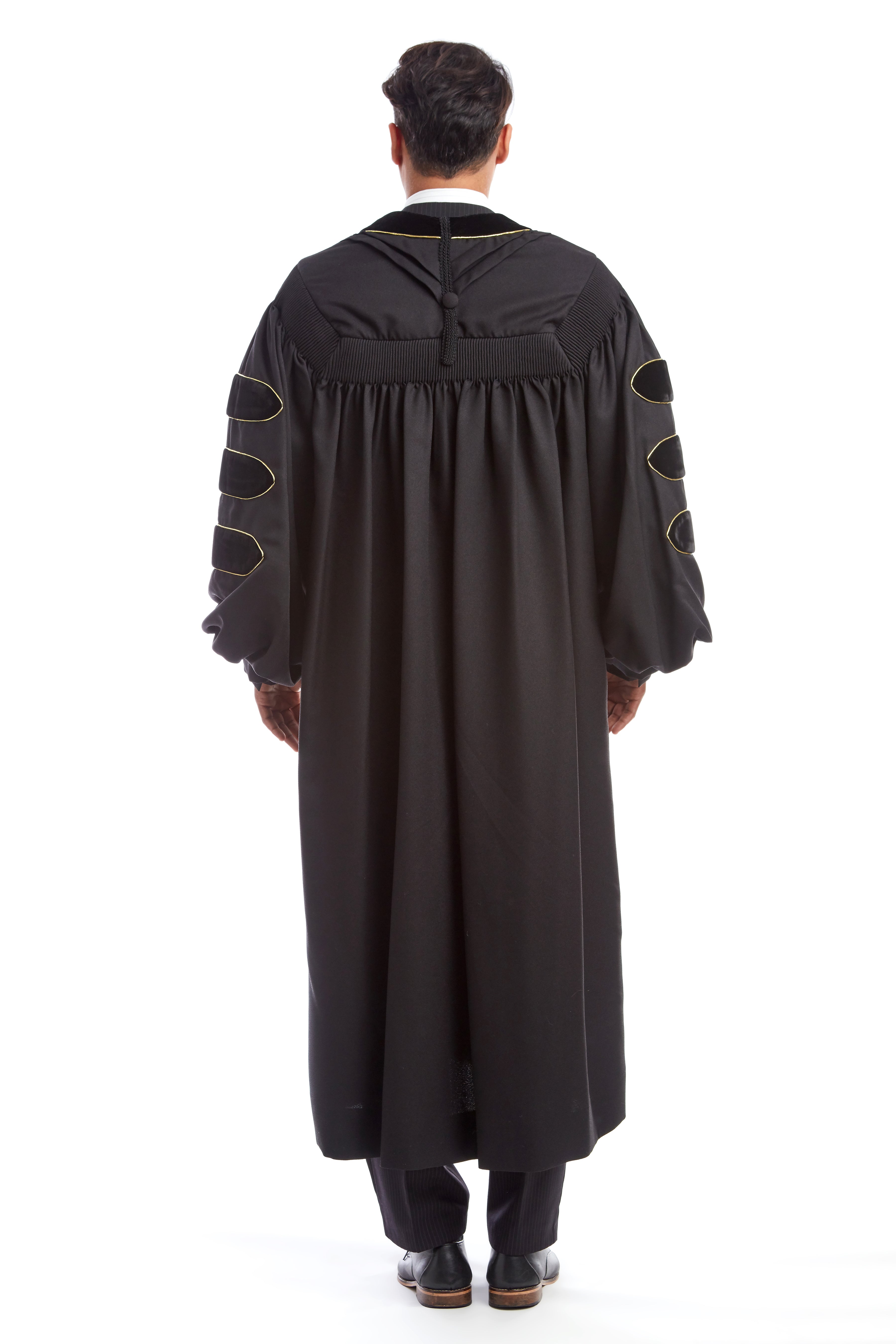 Premium Black Doctoral Gown with Gold Piping for Graduation 