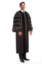 Premium Black Doctoral Gown with Gold Piping for Graduation 