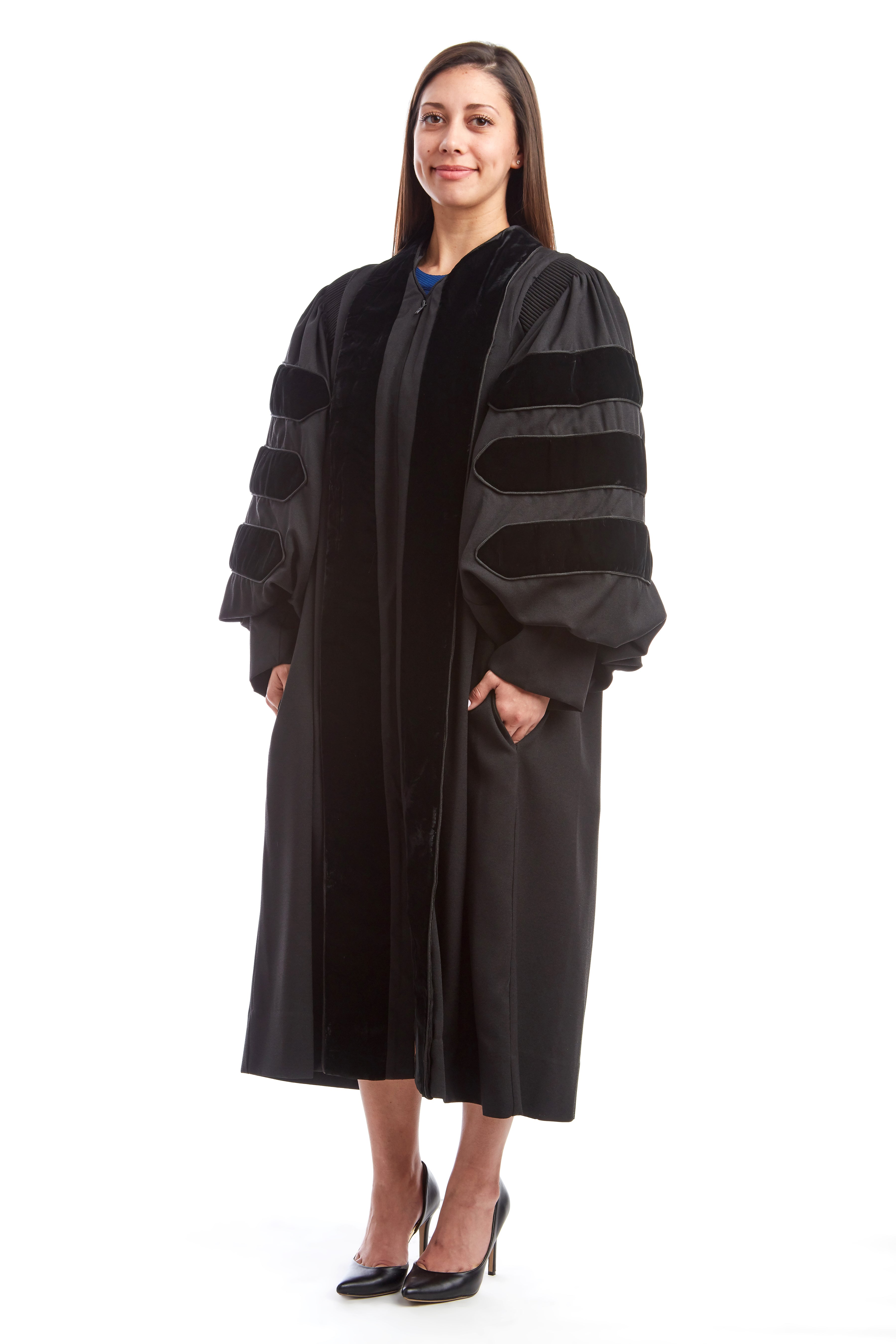 Premium Black Doctoral Gown with Black Piping for Graduation 