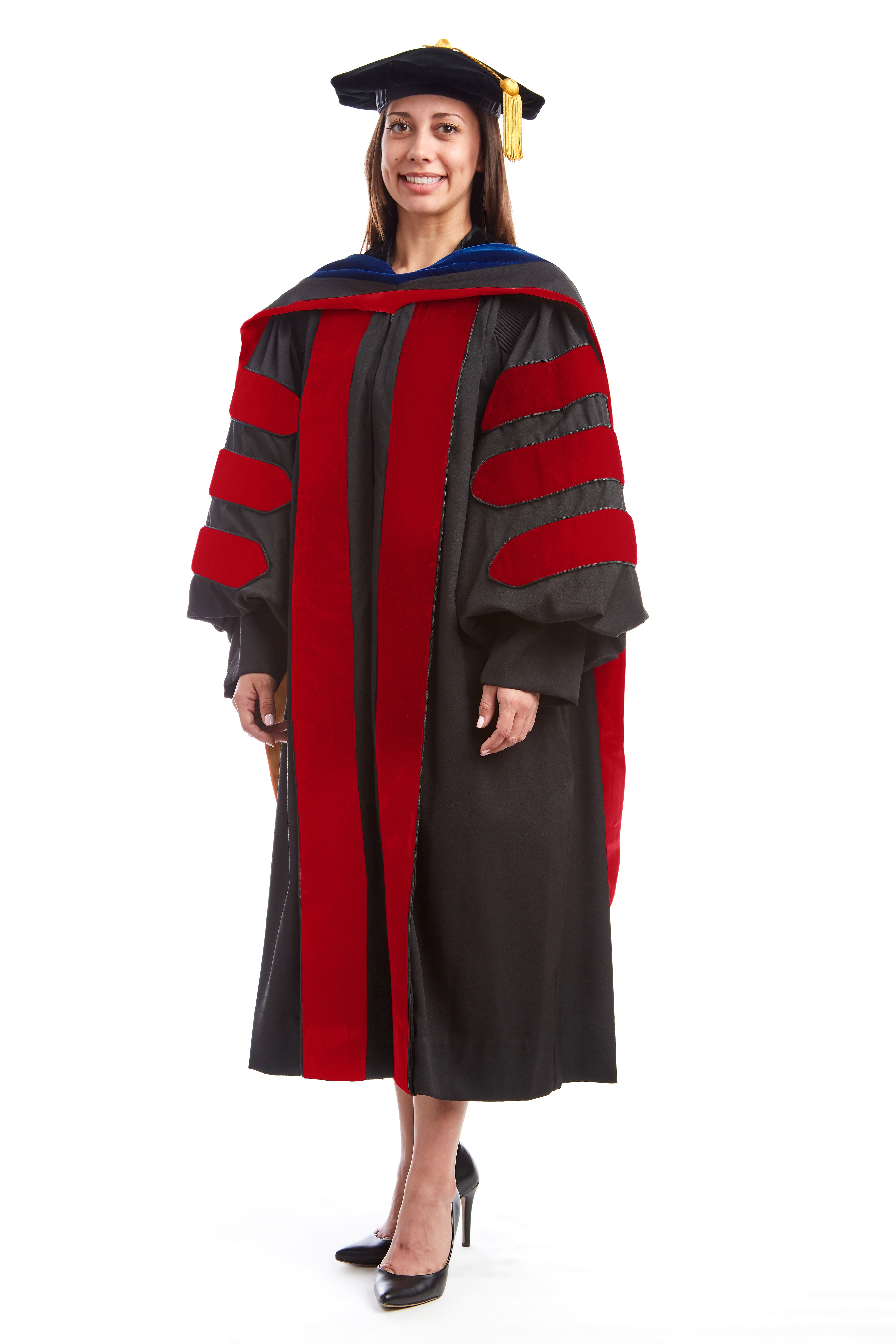 University of Wisconsin–Madison PhD Regalia Set. Doctoral Gown, Hood, and Eight Sided Doctoral Tam with Tassel