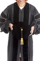 Purdue University PhD Regalia Set. Doctoral Gown, Hood, and Eight Sided Doctoral Tam with Tassel