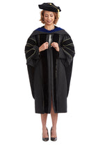 Purdue University PhD Regalia Set. Doctoral Gown, Hood, and Eight Sided Doctoral Tam with Tassel