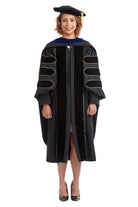 Purdue University PhD Regalia Set. Doctoral Gown, Hood, and Eight Sided Doctoral Tam with Tassel