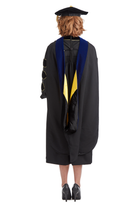 Purdue University PhD Regalia Set. Doctoral Gown, Hood, and Eight Sided Doctoral Tam with Tassel