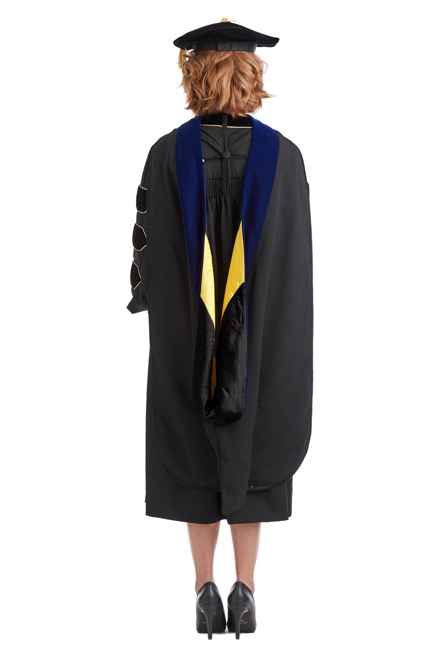 Purdue University PhD Regalia Set. Doctoral Gown, Hood, and Eight Sided Doctoral Tam with Tassel