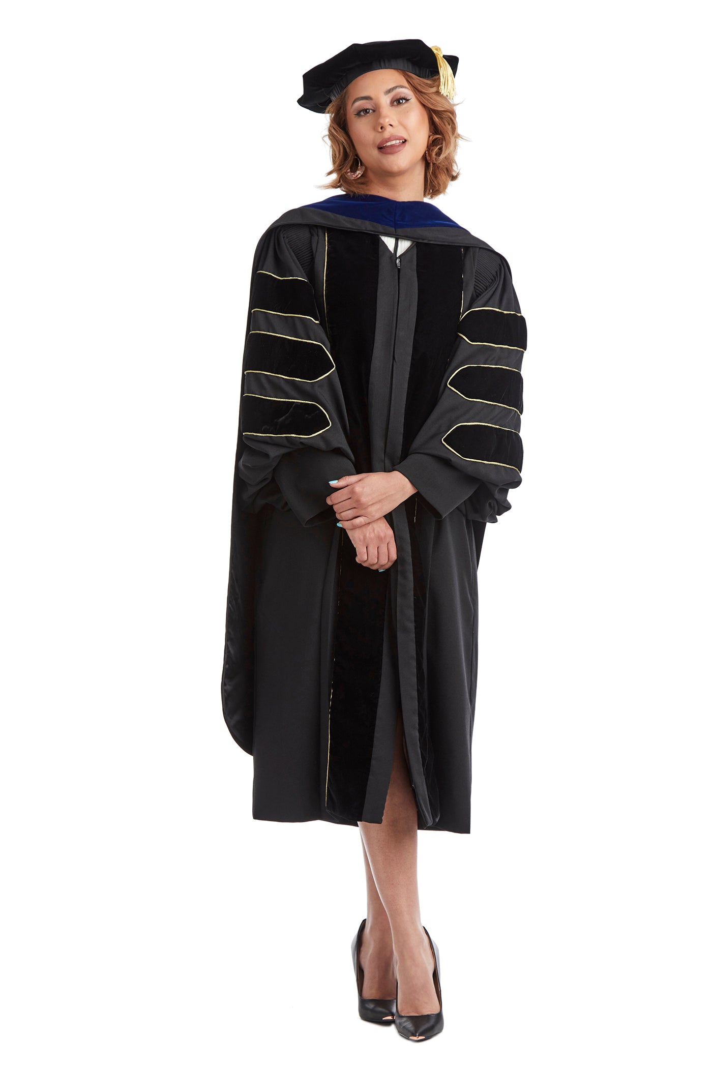 Purdue University PhD Regalia Set. Doctoral Gown, Hood, and Eight Sided Doctoral Tam with Tassel