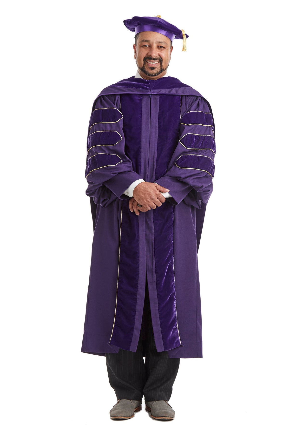 Louisiana State University PhD Regalia Set: Doctoral Gown, Hood, and Eight-Sided Doctoral Tam with Tassel