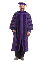 University of Washington PhD Regalia Set. Doctoral Gown, Hood, and Eight Sided Doctoral Tam with Tassel