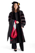 Indiana University Bloomington PhD Regalia Set. Doctoral Gown, Hood, and Eight Sided Doctoral Tam with Tassel