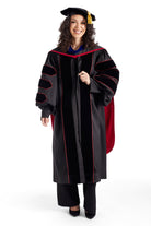 Lamar University PhD Regalia Set. Doctoral Gown, Hood, and Eight Sided Doctoral Tam with Tassel