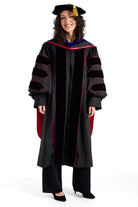 Indiana University Bloomington PhD Regalia Set. Doctoral Gown, Hood, and Eight Sided Doctoral Tam with Tassel