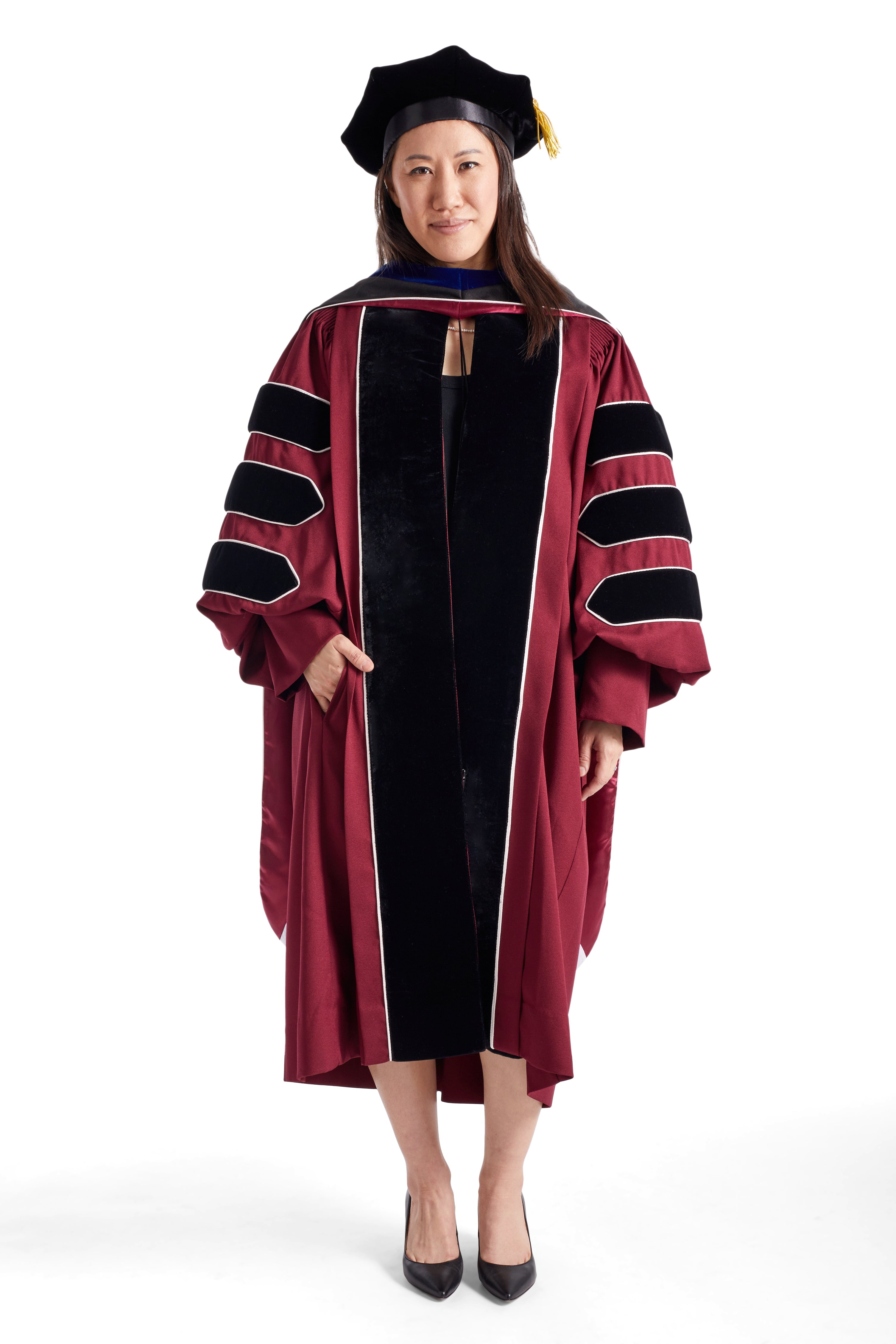 UMass Amherst Doctoral Regalia Rental Set. Doctoral Gown, Hood, and Cap / Tam with Tassel