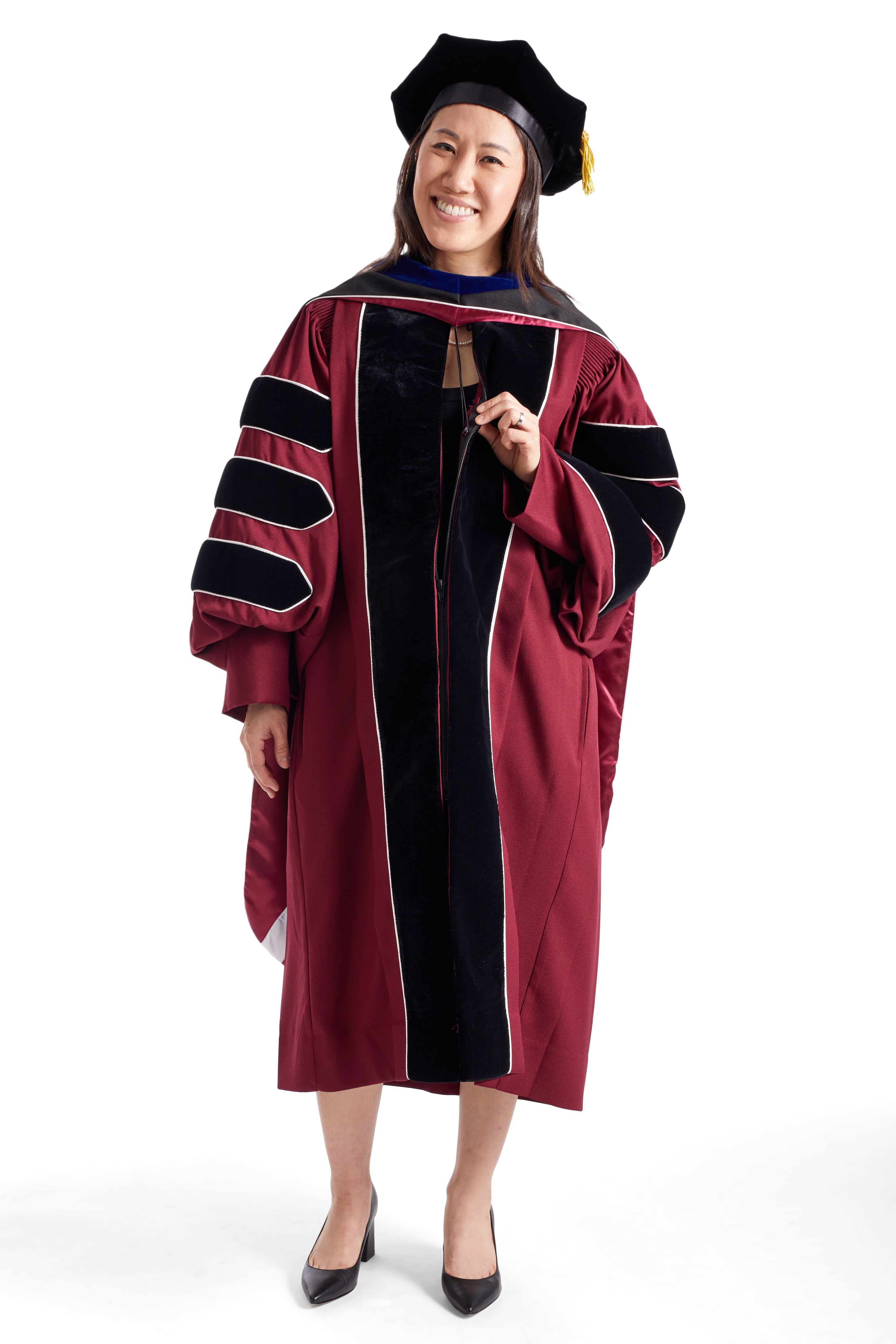 UMass Amherst Doctoral Regalia Rental Set. Doctoral Gown, Hood, and Cap / Tam with Tassel