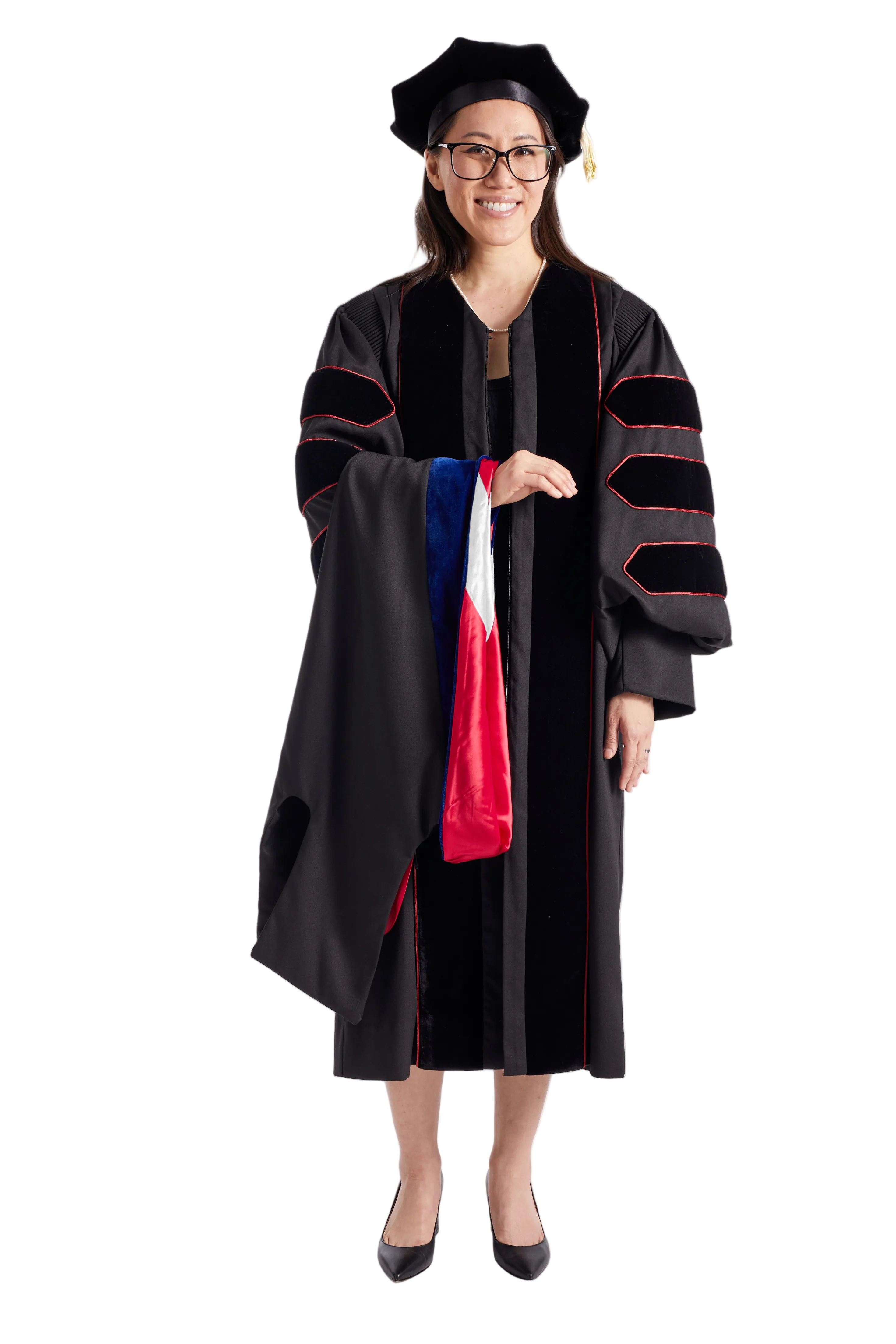 Lamar University Doctoral Regalia Rental Set. Doctoral Gown, Hood, and Cap / Tam with Tassel