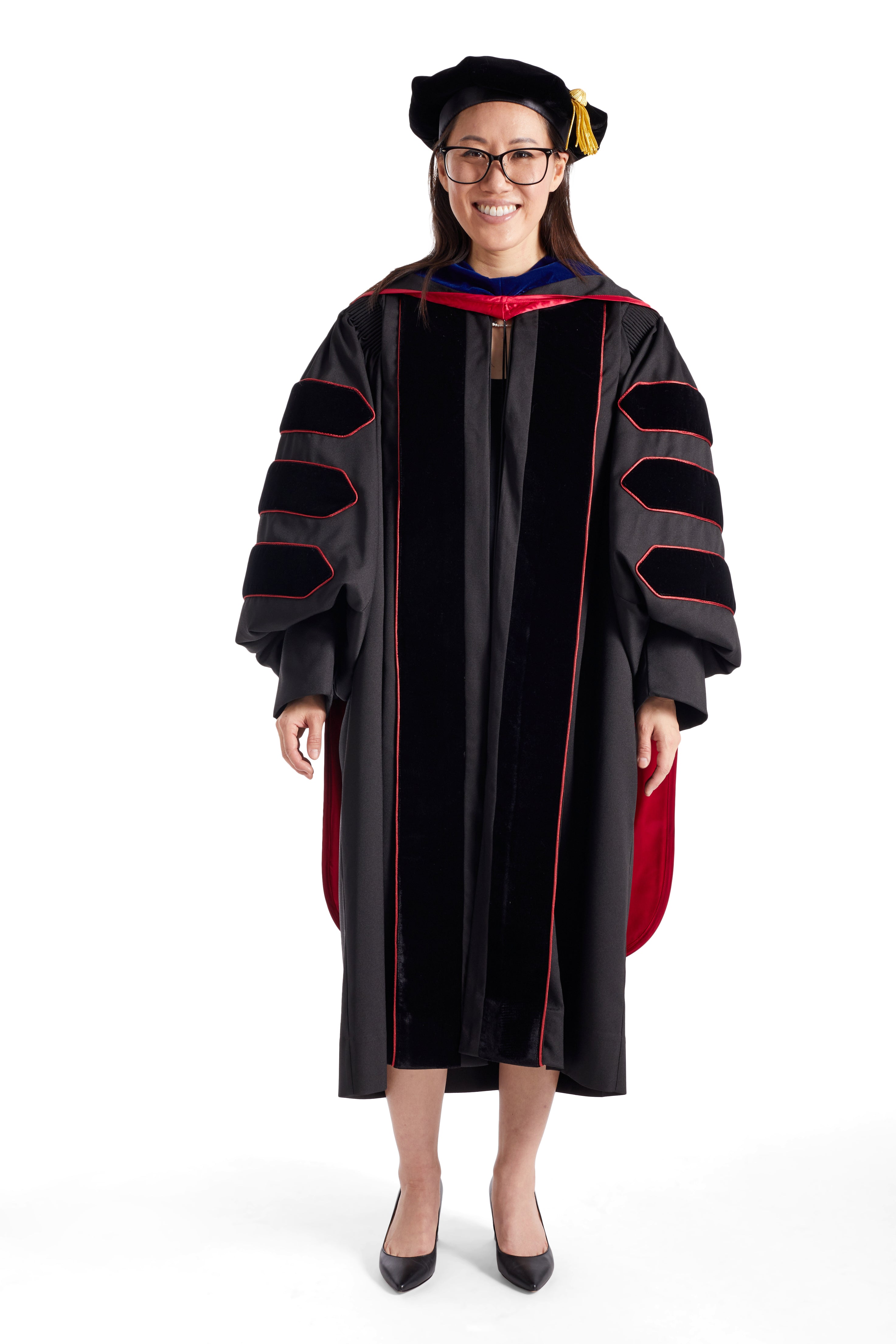 Indiana University Bloomington Doctoral Regalia Rental Set. Doctoral Gown, Hood, and Cap / Tam with Tassel