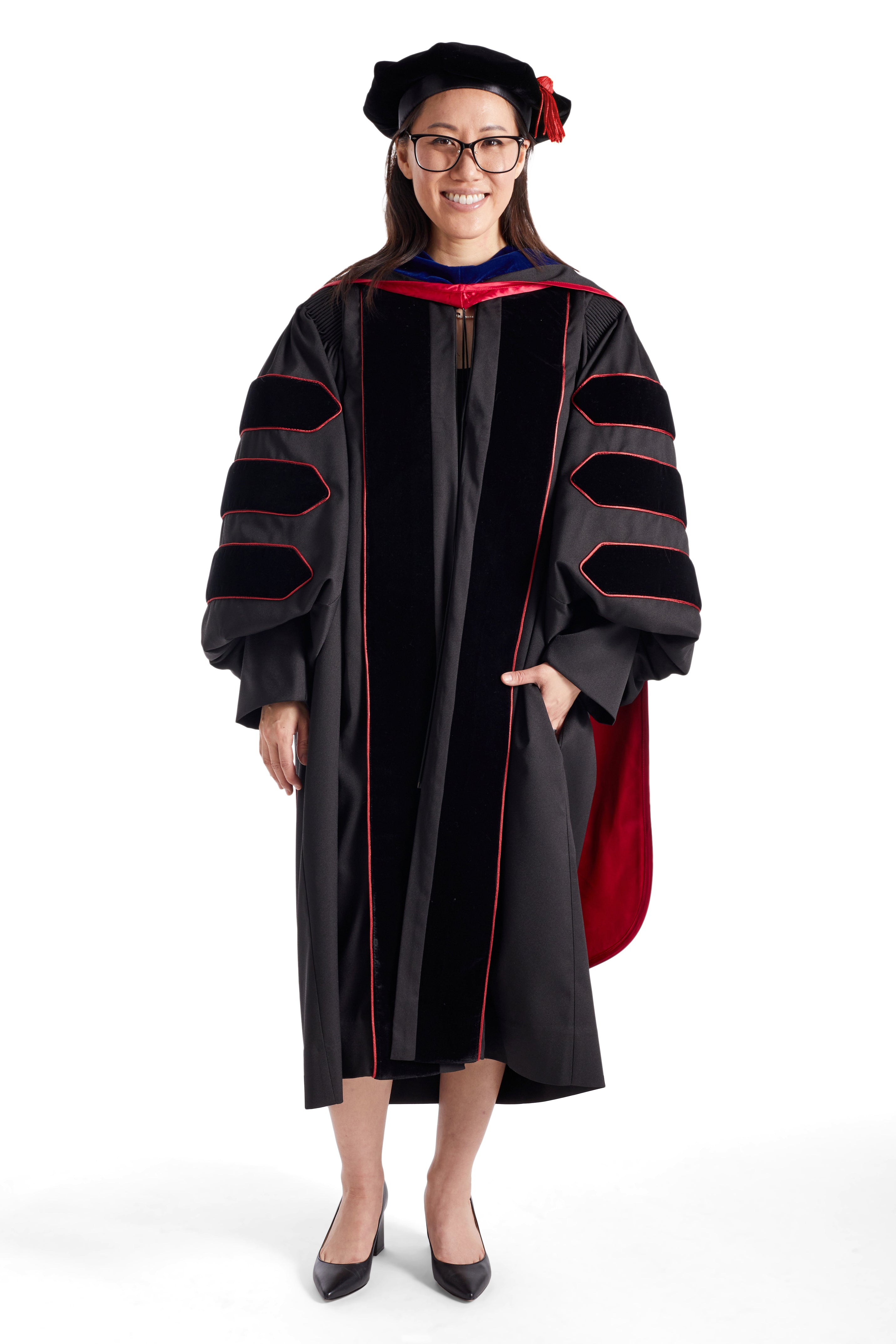 Texas Tech University PhD Regalia Set. Doctoral Gown, Hood, and Eight Sided Doctoral Tam with Tassel