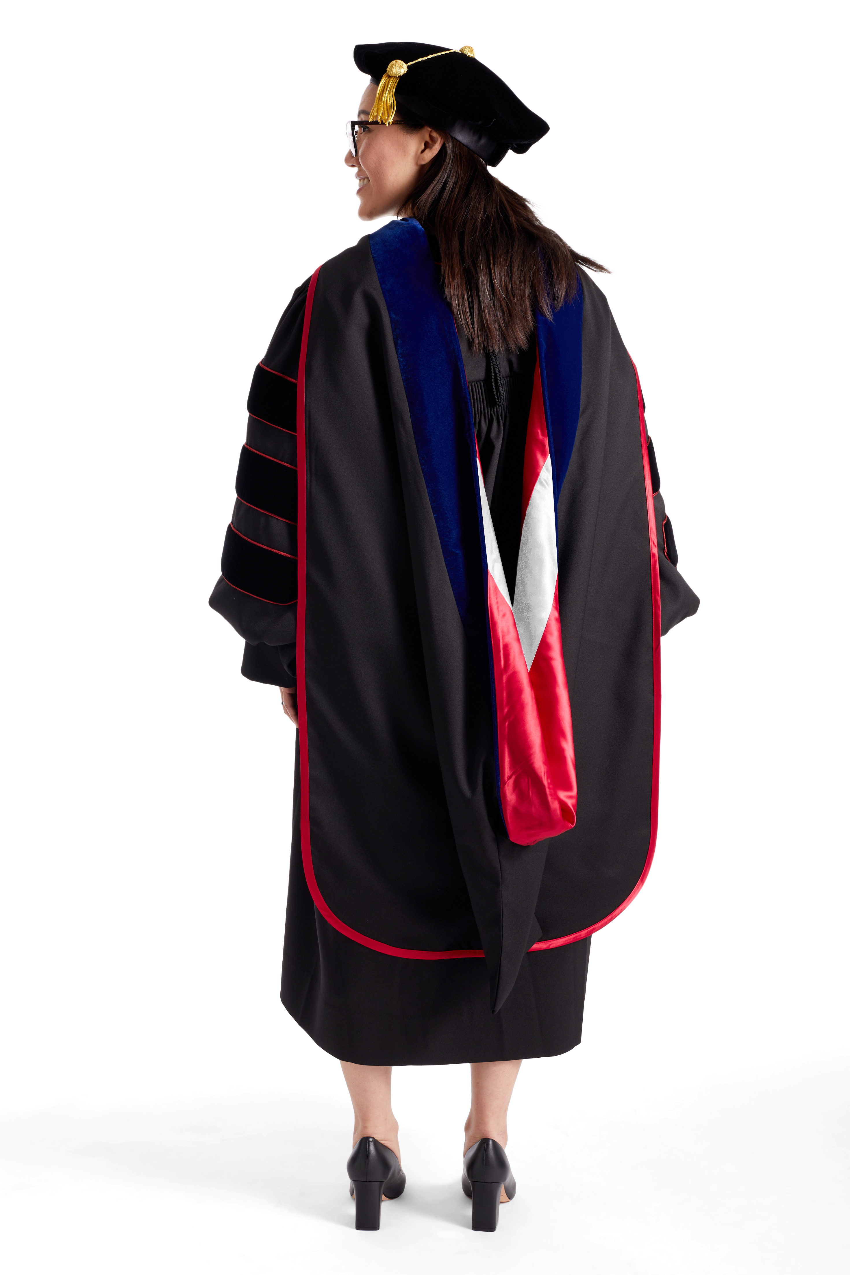 Indiana University Bloomington Doctoral Regalia Rental Set. Doctoral Gown, Hood, and Cap / Tam with Tassel