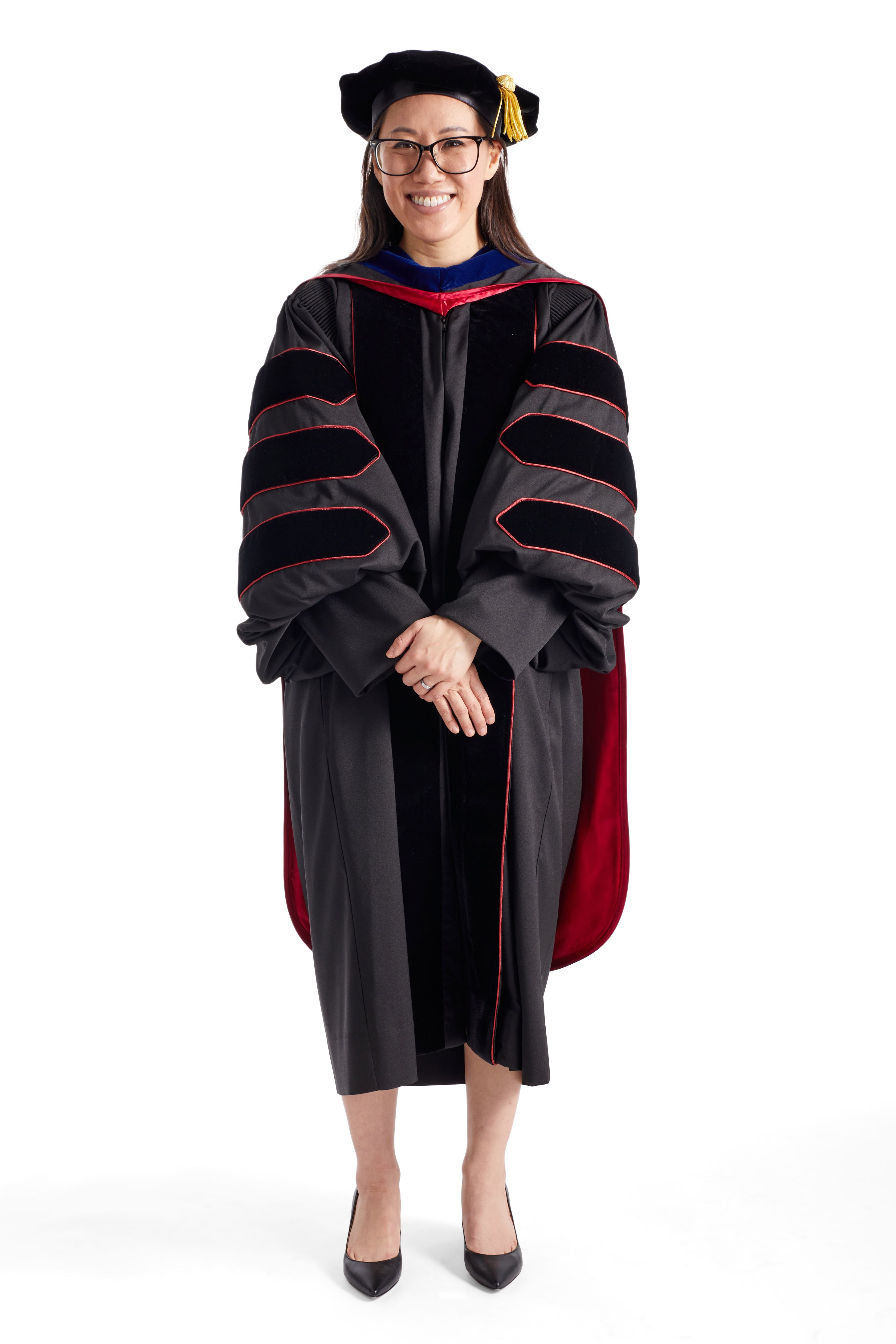 Indiana University Bloomington Doctoral Regalia Rental Set. Doctoral Gown, Hood, and Cap / Tam with Tassel