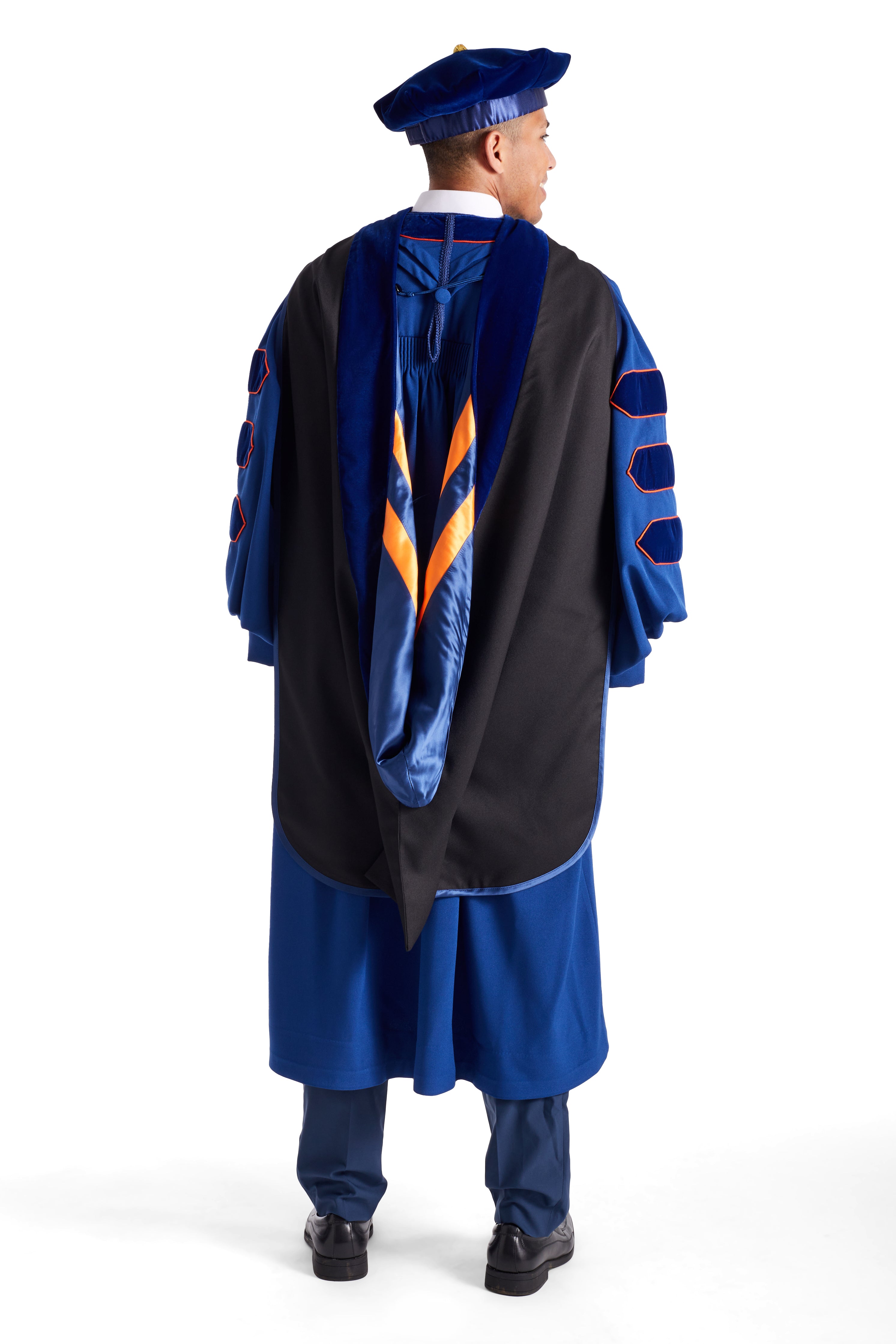 University of Illinois Urbana-Champaign PhD Regalia Set. Doctoral Gown, Hood, and Eight Sided Doctoral Tam with Tassel