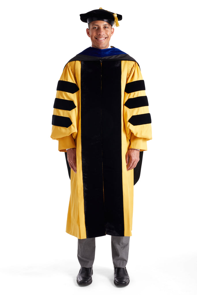 Johns Hopkins University Doctoral Regalia Rental Set. Doctoral Gown, Hood, and Cap / Tam with Tassel
