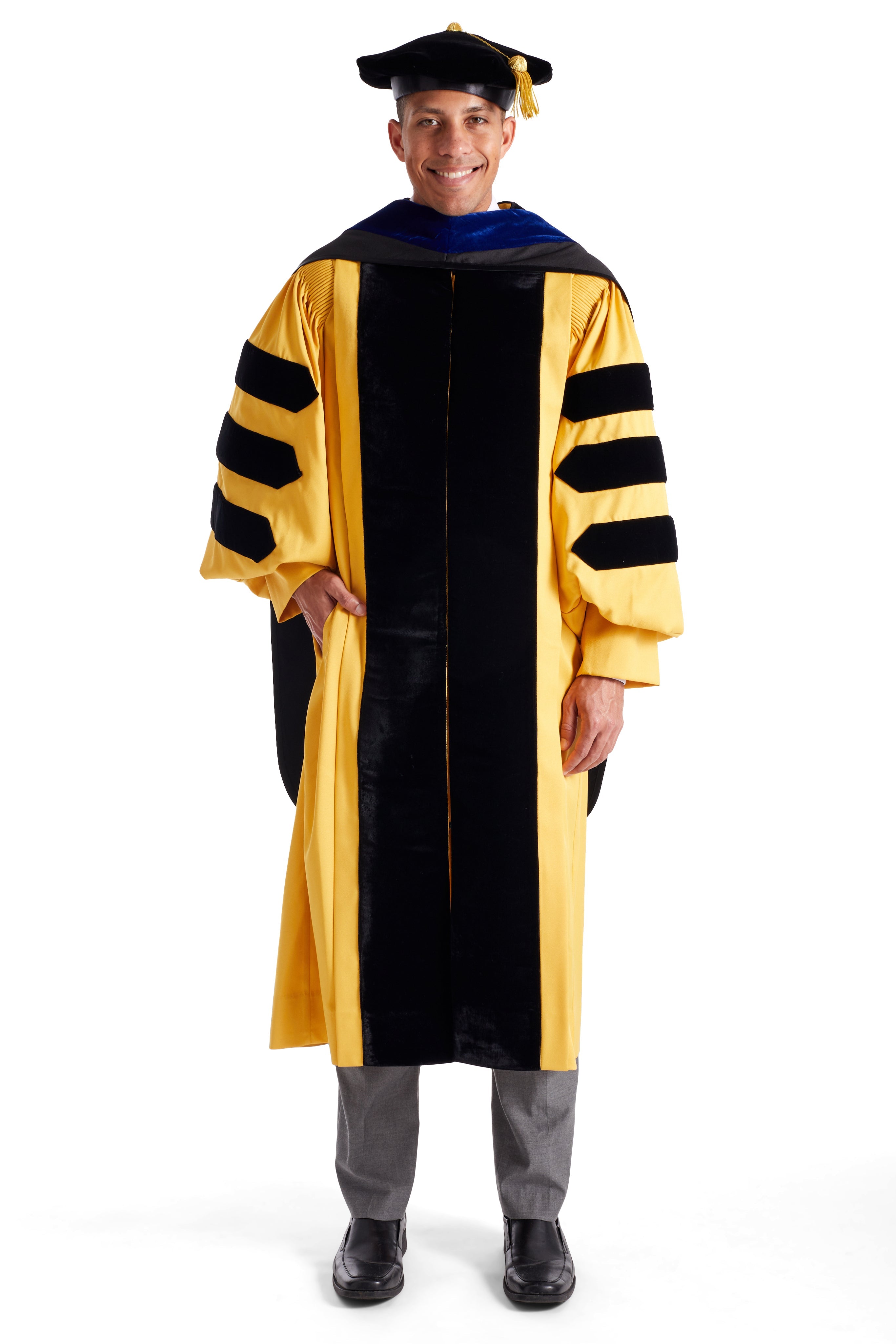 Johns Hopkins University Doctoral Regalia Rental Set. Doctoral Gown, Hood, and Cap / Tam with Tassel