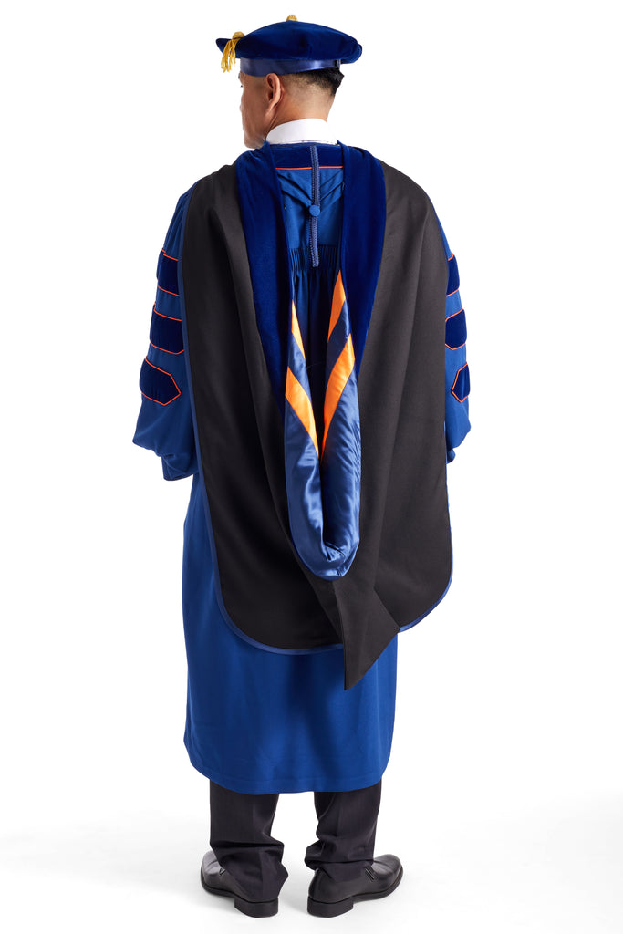University of Illinois Urbana-Champaign Doctoral Regalia Rental Set. Doctoral Gown, Hood, and Cap / Tam with Tassel