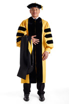 Johns Hopkins University PhD Regalia Set. Doctoral Gown, Hood, and Eight Sided Doctoral Tam with Tassel