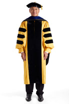 Johns Hopkins University PhD Regalia Set. Doctoral Gown, Hood, and Eight Sided Doctoral Tam with Tassel