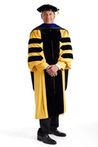 Johns Hopkins University PhD Regalia Set. Doctoral Gown, Hood, and Eight Sided Doctoral Tam with Tassel