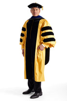 Johns Hopkins University PhD Regalia Set. Doctoral Gown, Hood, and Eight Sided Doctoral Tam with Tassel