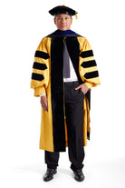 Johns Hopkins University PhD Regalia Set. Doctoral Gown, Hood, and Eight Sided Doctoral Tam with Tassel