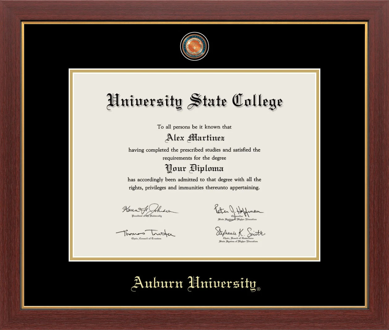 CAPGOWN | Auburn University Medallion Diploma Frame for Bachelor, Master, and Doctoral Graduates. Designed and made in USA.